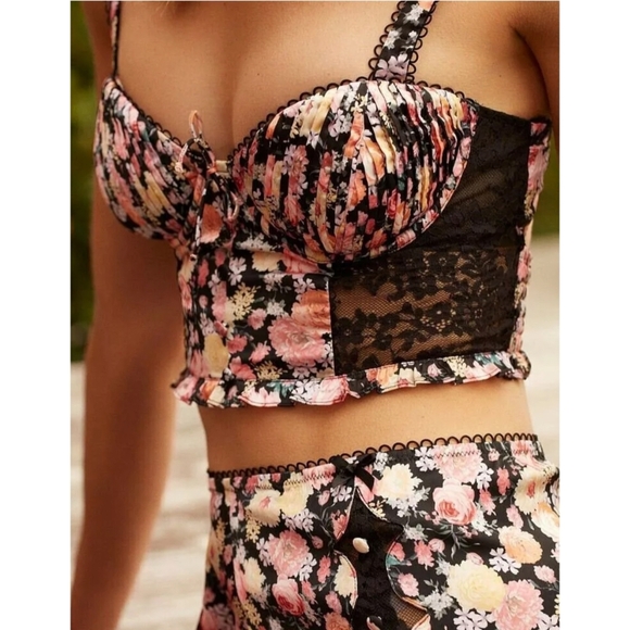 FOR LOVE & LEMONS Gardenia Bustier Floral and Lace Satin Corset Top S Small - Picture 4 of 9